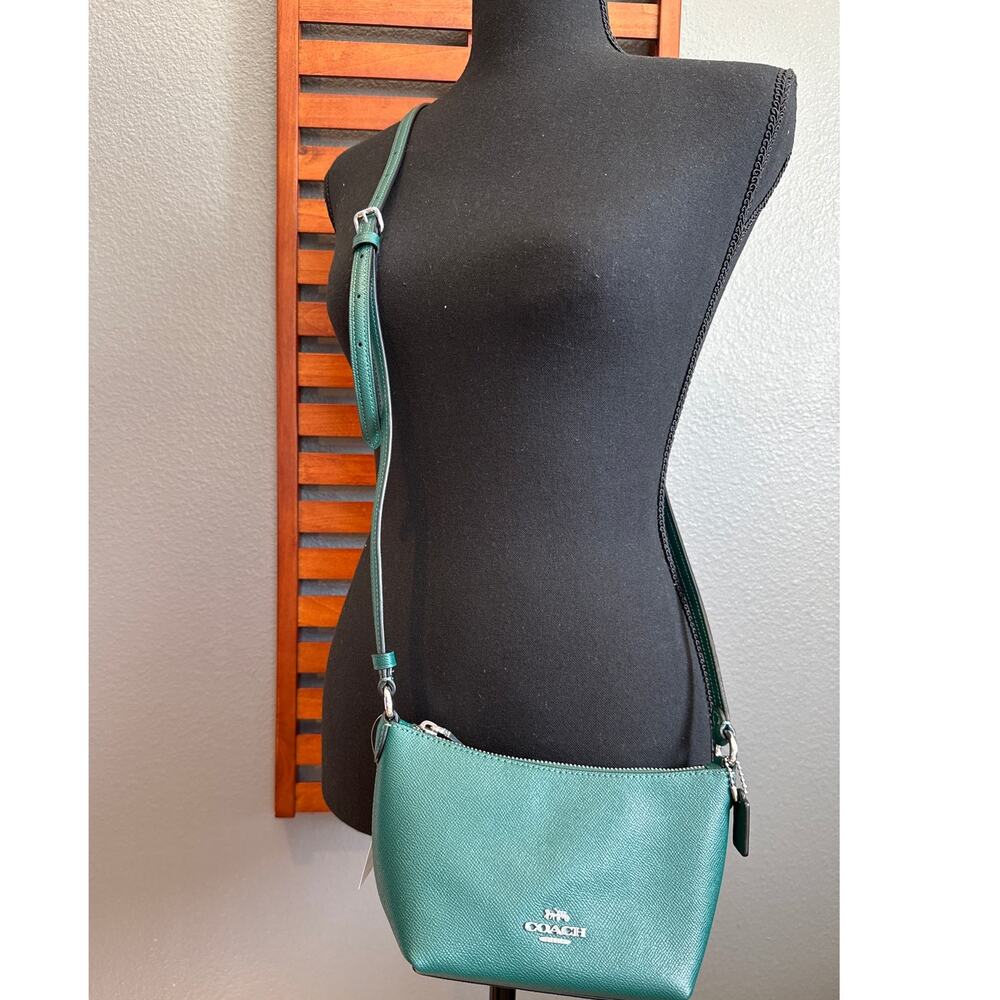 COACH NWT Emerald Green Silver Zip Top Crossbody Bag | NWT - Picture 3 of 10